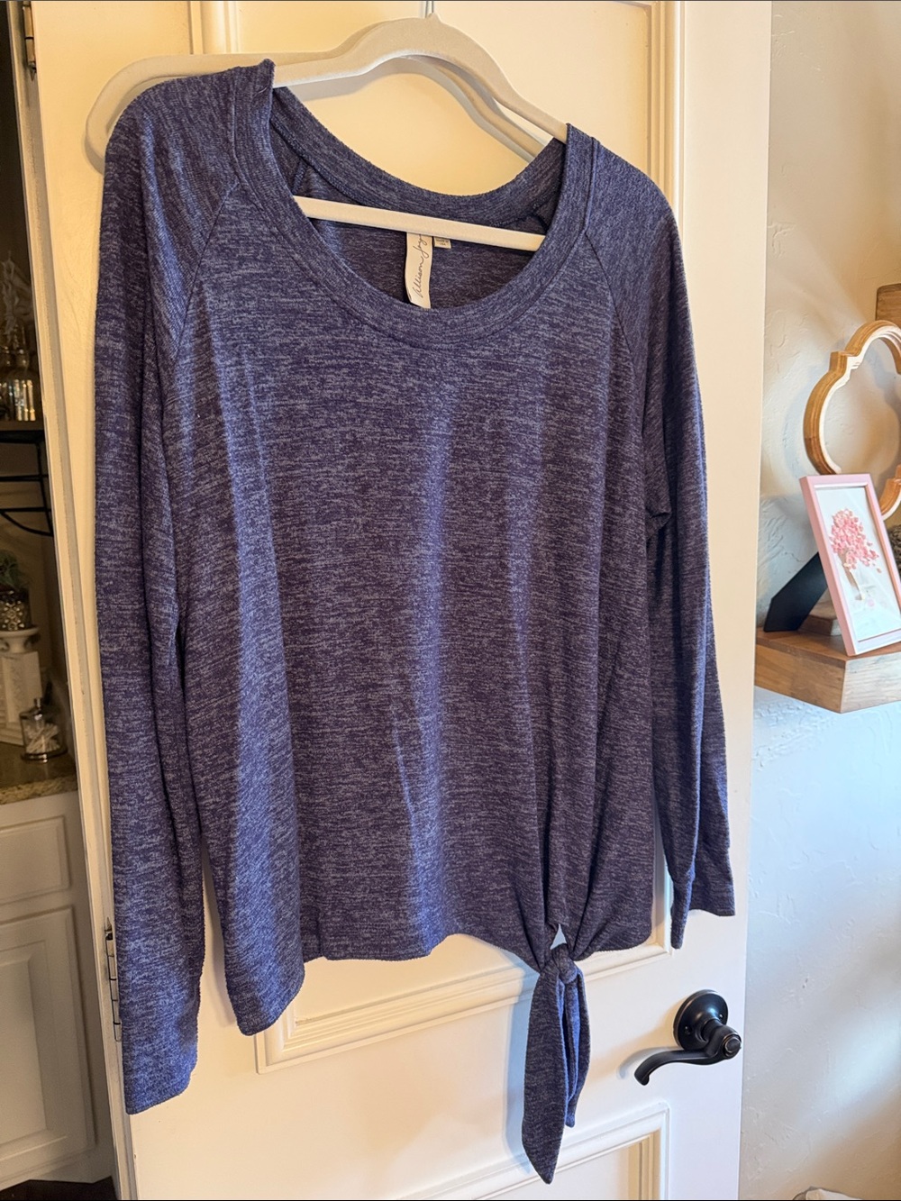 Allison Joy Heathered blue with Tie-Hem Long Sleeve Top